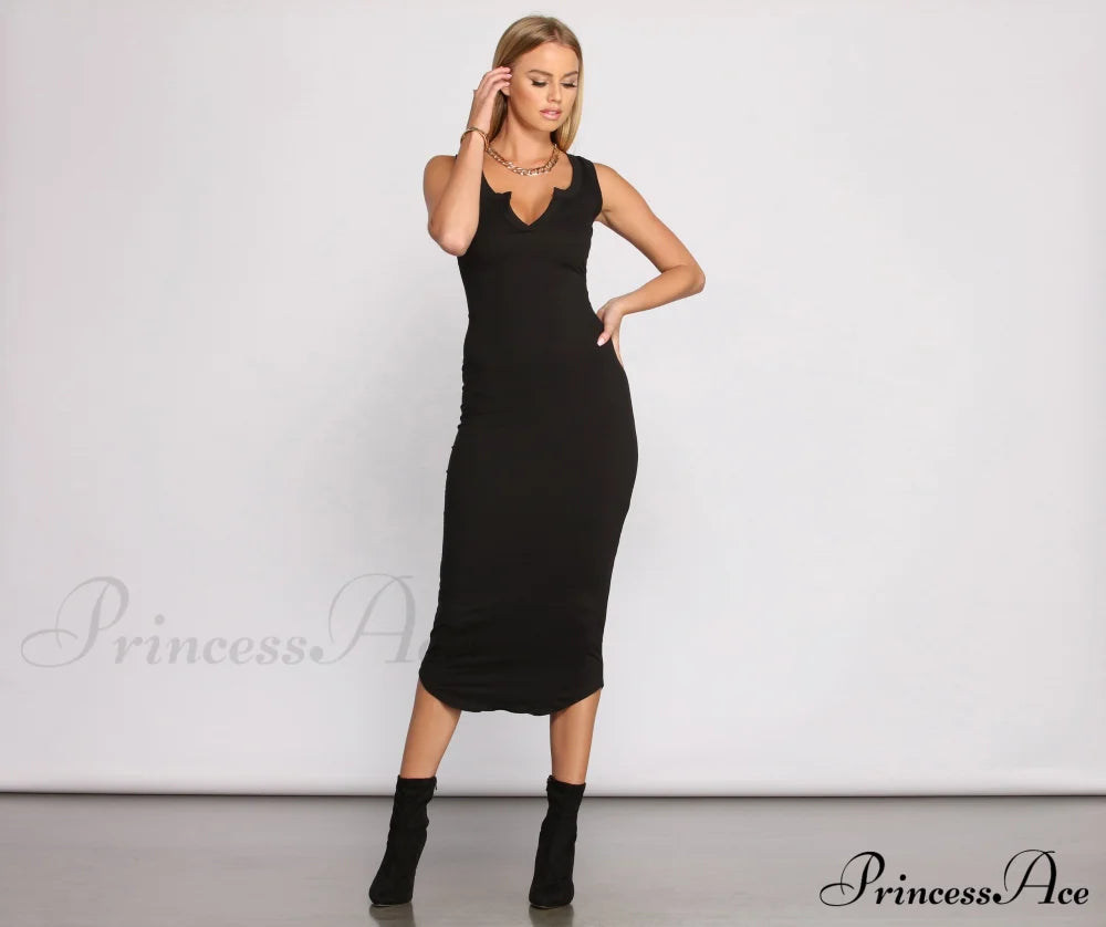 Basic Vibes Knit Midi Dress - Lady Occasions