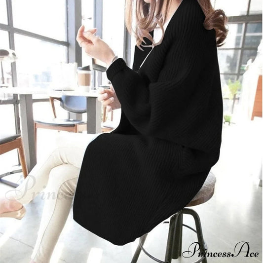 Bat Sleeve Knitted Plus Size Jacket Loose Ladies Sweaters Cardigans Black / One