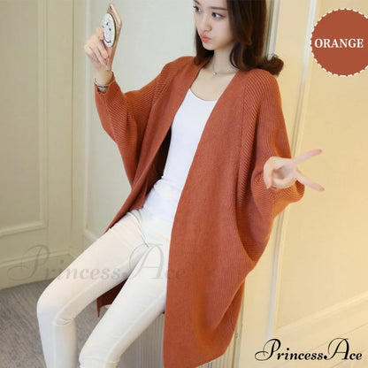 Bat Sleeve Knitted Plus Size Jacket Loose Ladies Sweaters Cardigans Orange / One