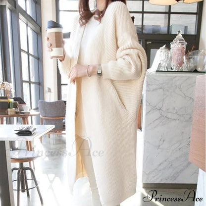 Bat Sleeve Knitted Plus Size Jacket Loose Ladies Sweaters Cardigans White / One