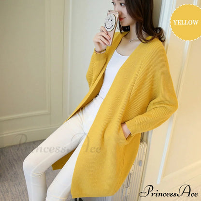 Bat Sleeve Knitted Plus Size Jacket Loose Ladies Sweaters Cardigans Yellow / One