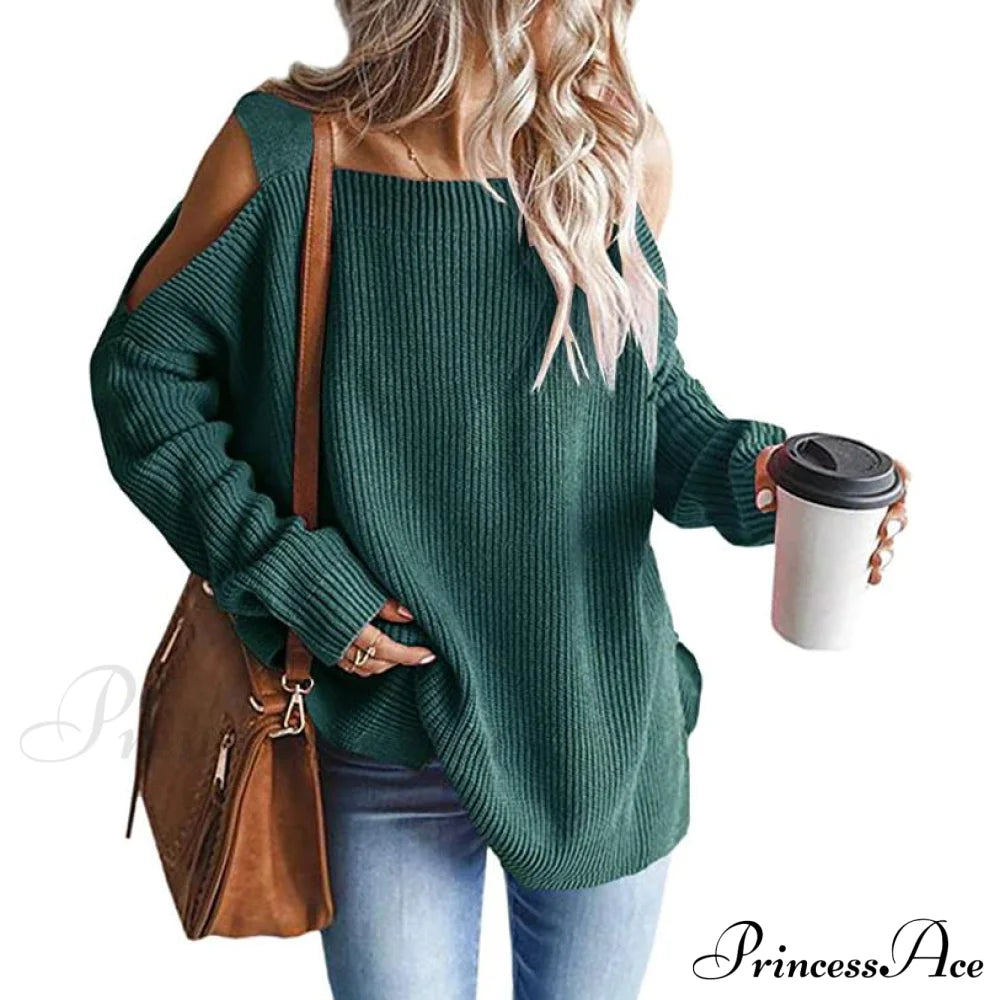 Women's Cold Shoulder Batwing Chunky Knitted Tunic Tops Green __stock:100 clothes refund_fee:1200 tops