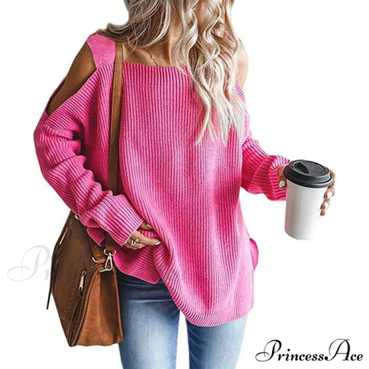 Women's Cold Shoulder Batwing Chunky Knitted Tunic Tops Pink __stock:100 clothes refund_fee:1200 tops