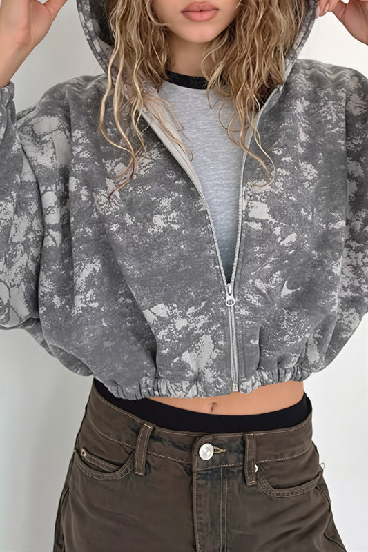 Tie Dye Print Cropped Zip Hoodie