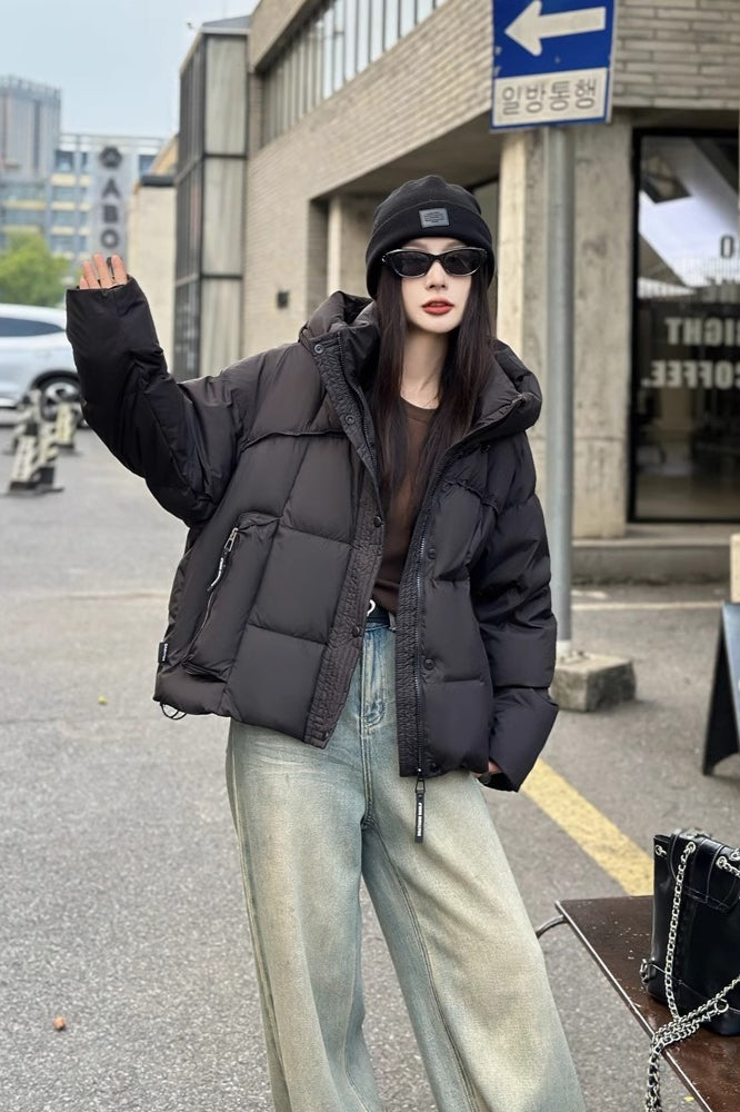 Cropped Oversized Duck Fill Puffer Jacket