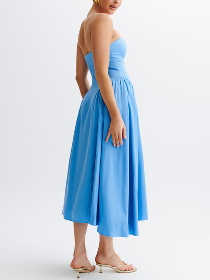 Tube Top Stylish Pleated Midi Dress