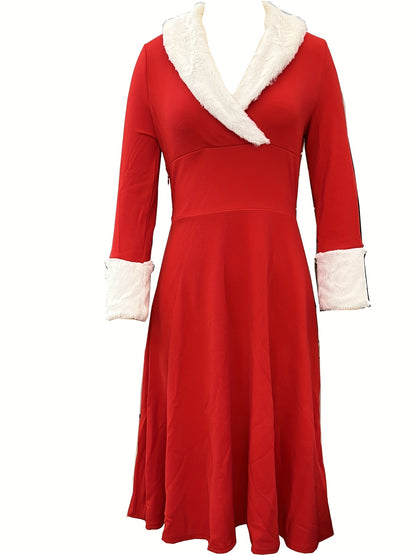 Vintage Inspired Midi Dress with Soft Fuzzy Spandex for Winter Christmas Costume