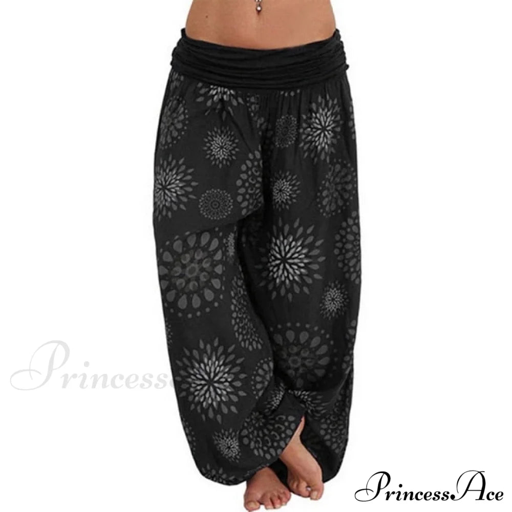 Beach Bohemian Wide Leg Pants Black / S