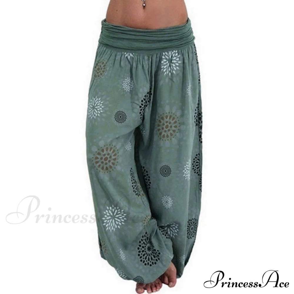 Beach Bohemian Wide Leg Pants Green / S