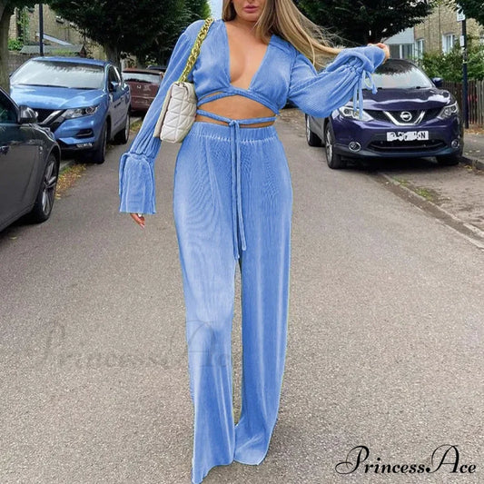 Beach Cover Up Long Sleeve Loose Maxi Dress Blue / S