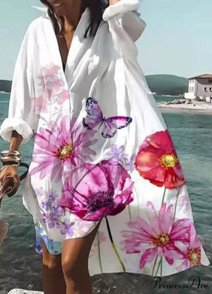 Beach Shirt - Kelly Pink Butterfly / S Tops & Blouses