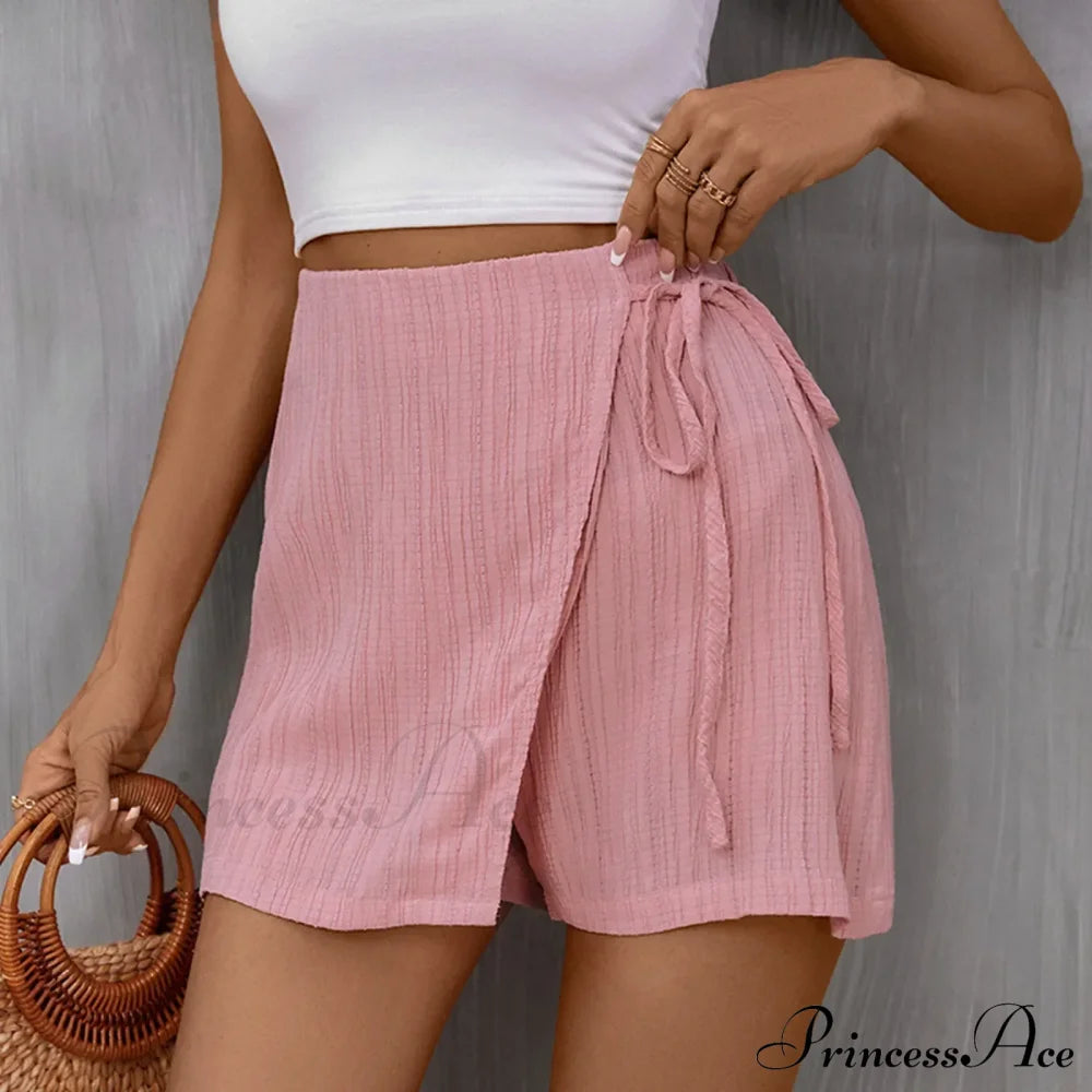 Beach Skirt Casual Zippered High Waisted Textured Short Pink / S