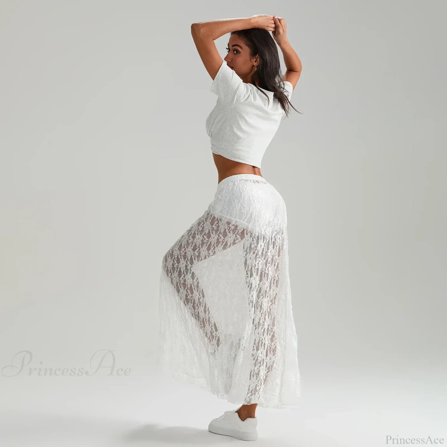 Beachwear Floral Lace Lotus Edge Perspective Long Skirt skirt-250126