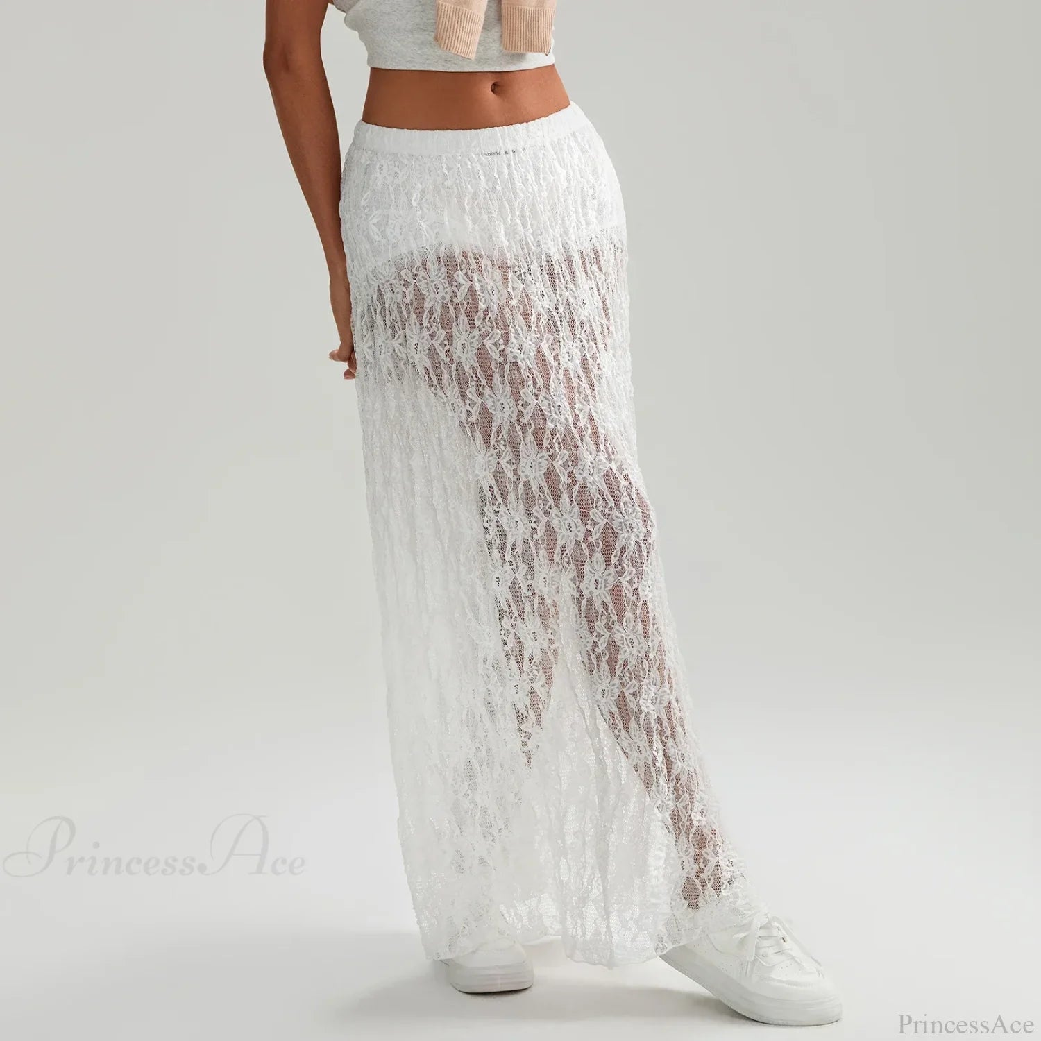 Beachwear Floral Lace Lotus Edge Perspective Long Skirt skirt-250126