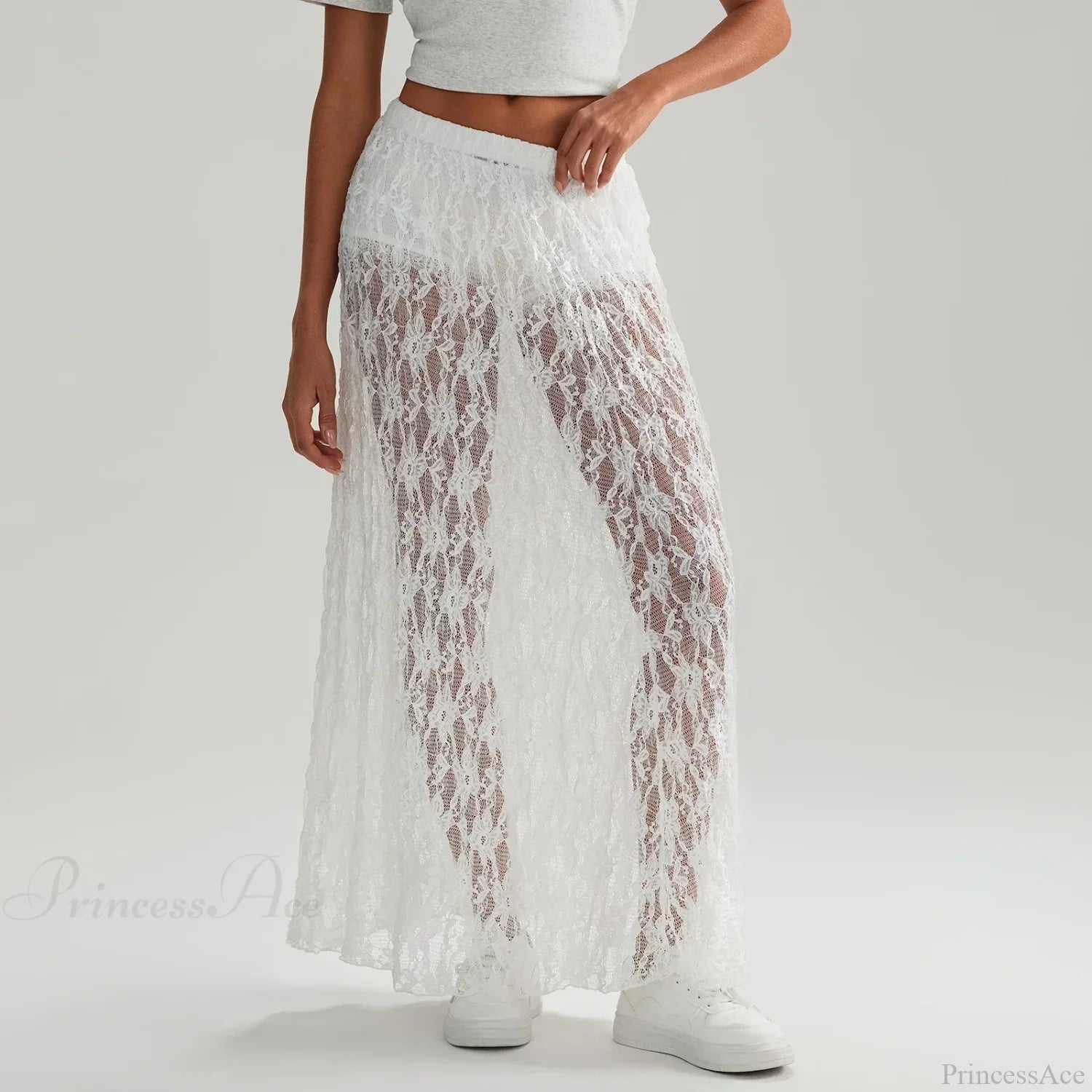 Beachwear Floral Lace Lotus Edge Perspective Long Skirt skirt-250126