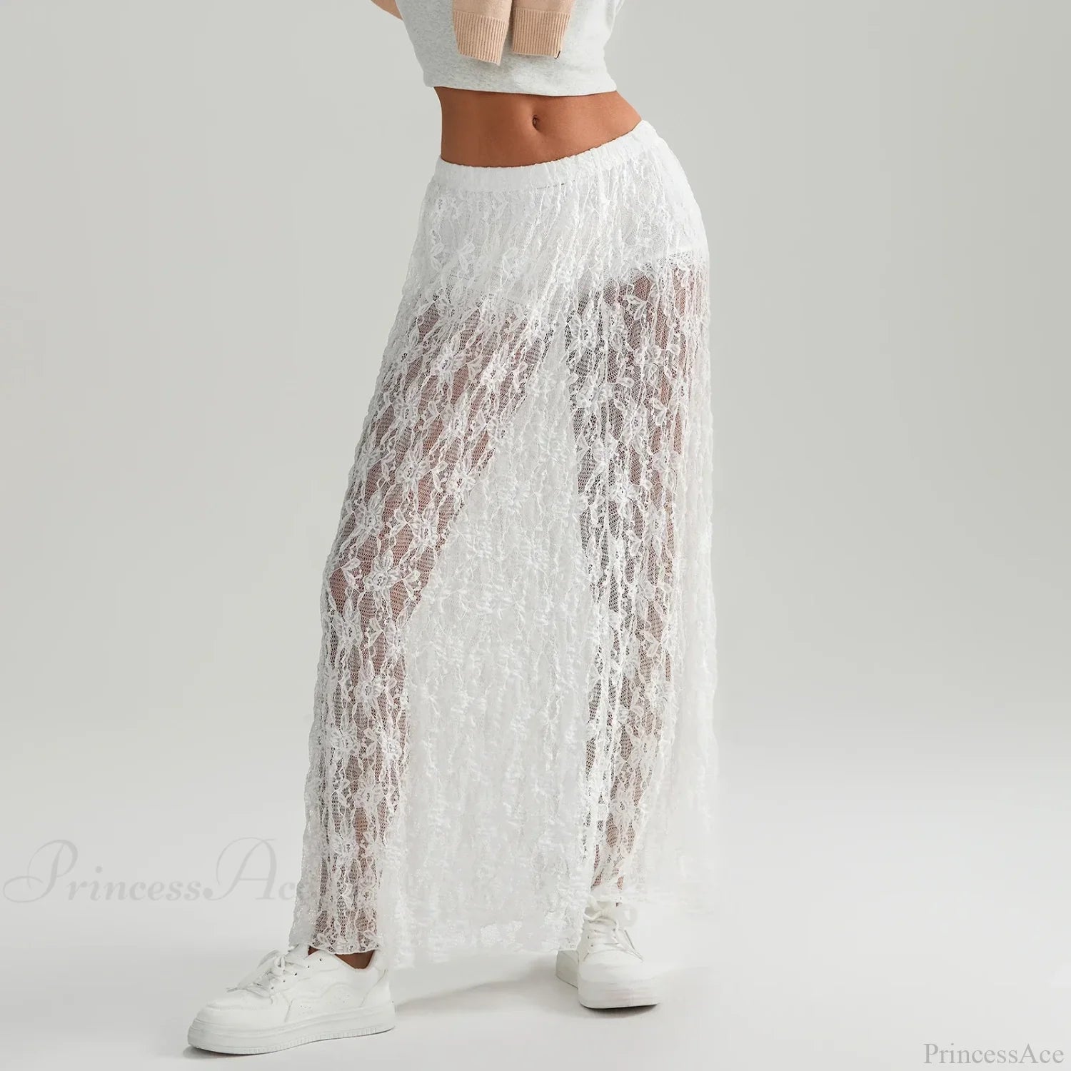 Beachwear Floral Lace Lotus Edge Perspective Long Skirt skirt-250126