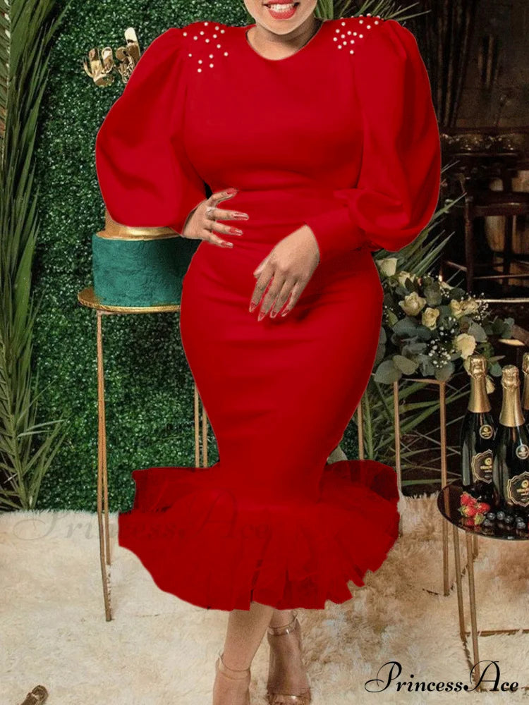 Beaded Link Chain Puffy Modern Heart Charm Necklace - Gold Red / S Dresses