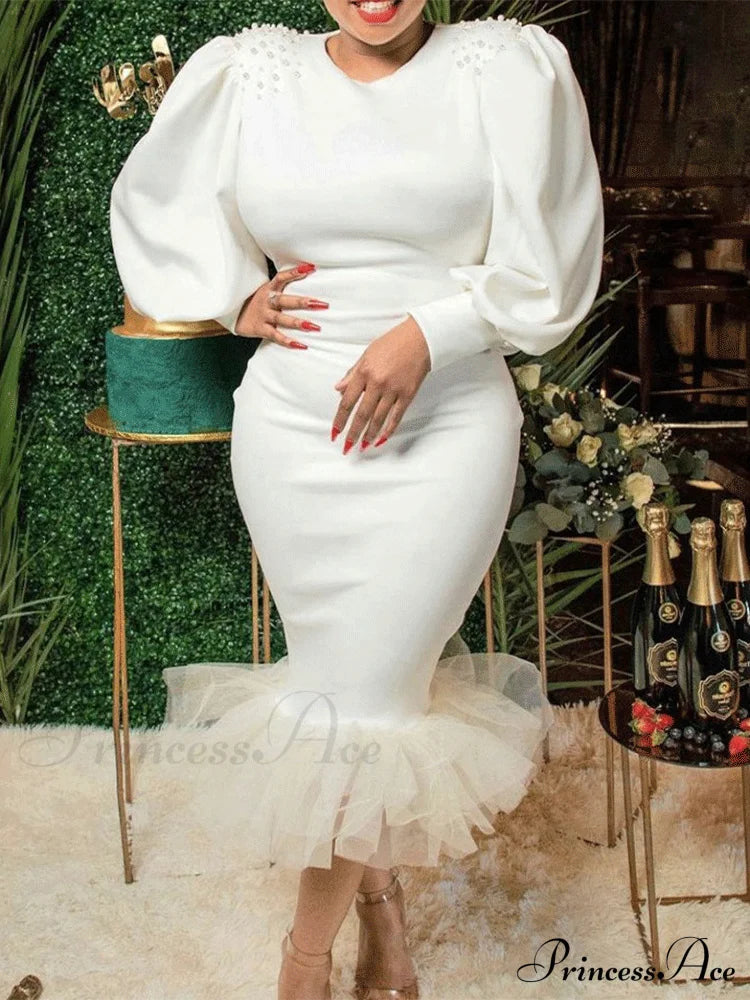 Beaded Link Chain Puffy Modern Heart Charm Necklace - Gold White / S Dresses