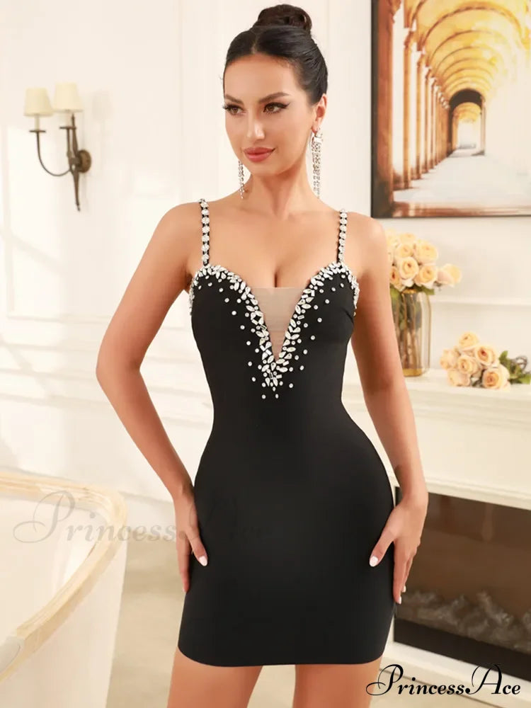 Beading Backless Black Party Dress Partydress-241208