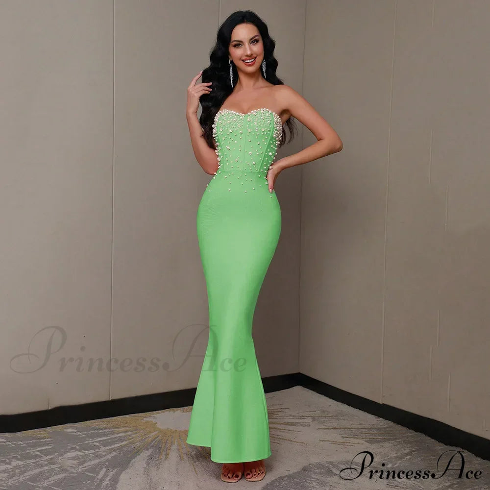 Beading Strapless Ankle-Length Party Dress Light Green / Xs Partydress-241208