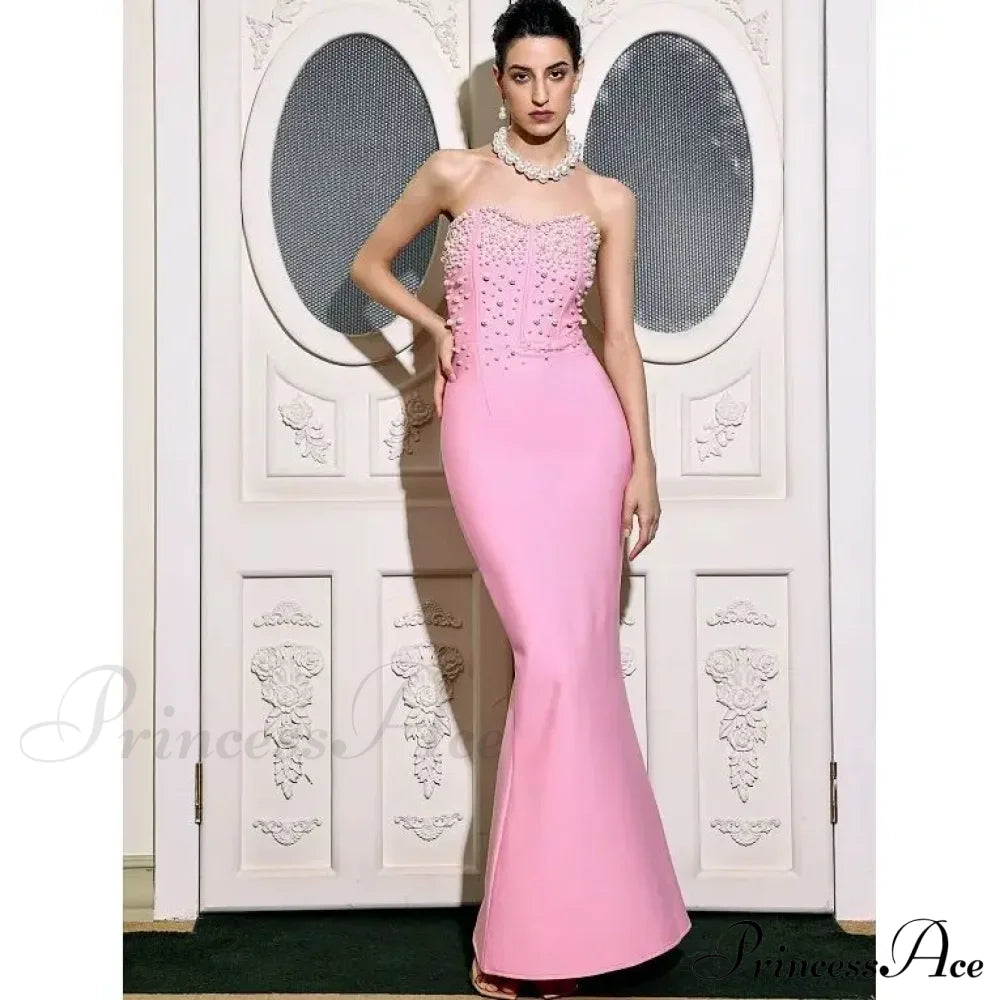 Beading Strapless Ankle-Length Party Dress Partydress-241208