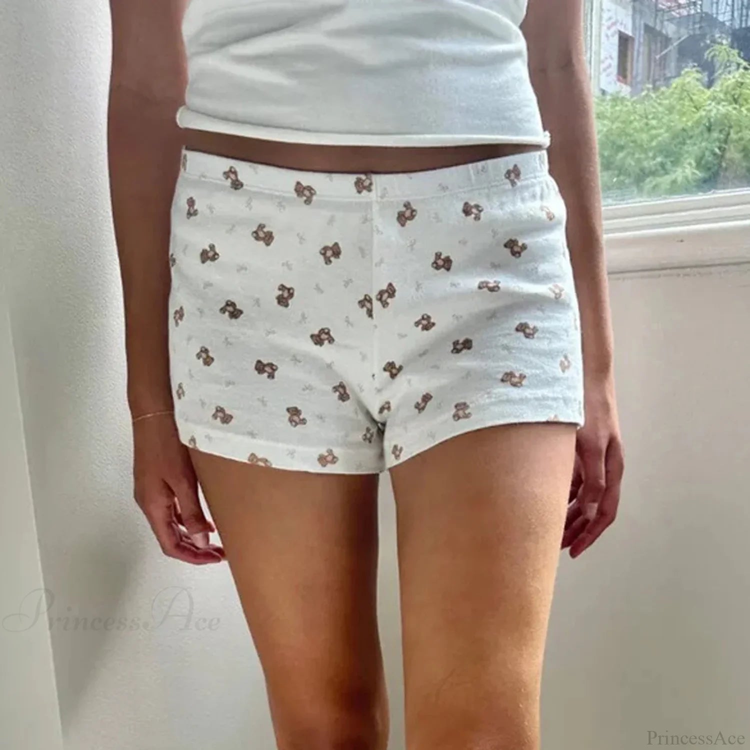 Bear Print Retro Slim Fit Camis Low Rise Shorts Two Pieces Set twopiecesset-250126