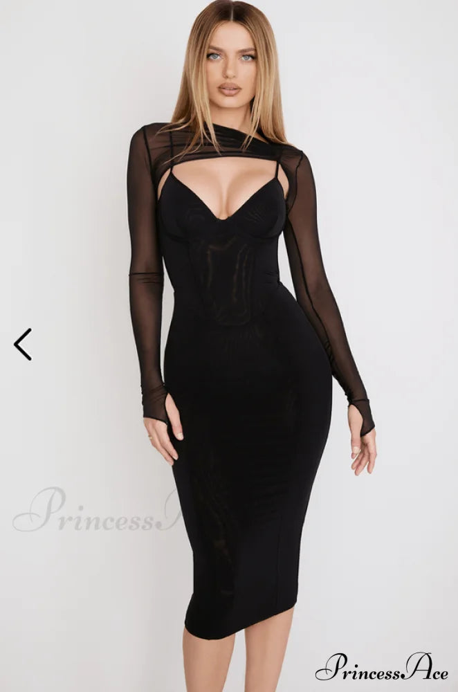 Beatrice Black Stylish Corset Midi Dress