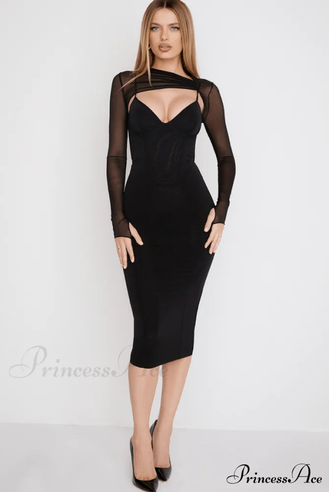 Beatrice Black Stylish Corset Midi Dress 4 Days / 0 Xs