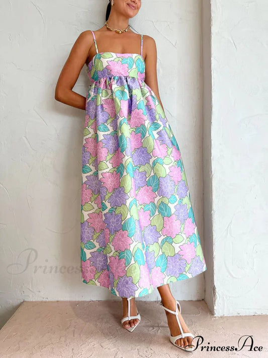 Beautiful Temperament Printed Charming Strapless Backless Swing Dress Dresses