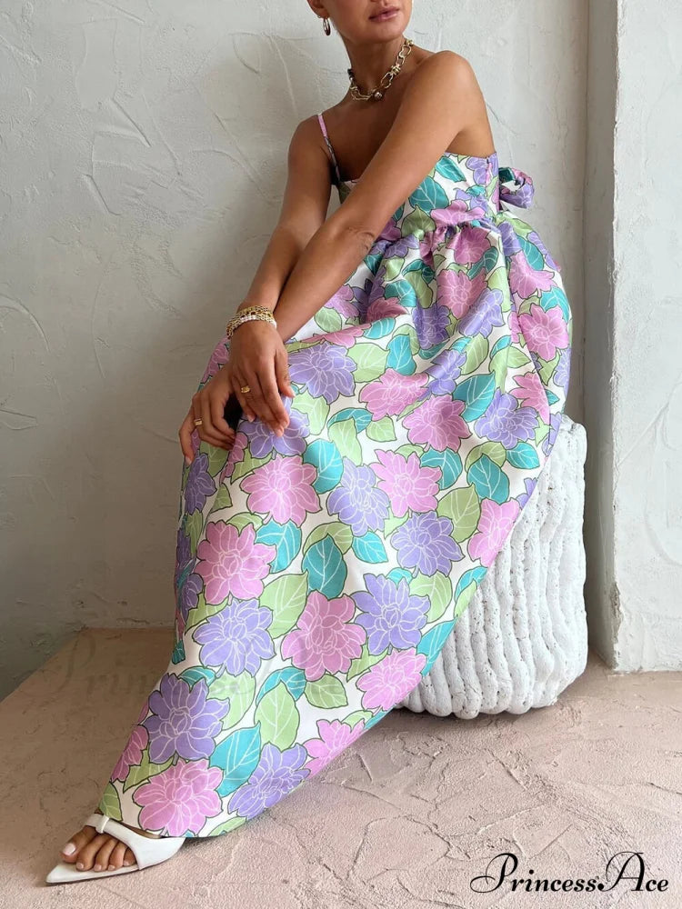 Beautiful Temperament Printed Charming Strapless Backless Swing Dress Dresses