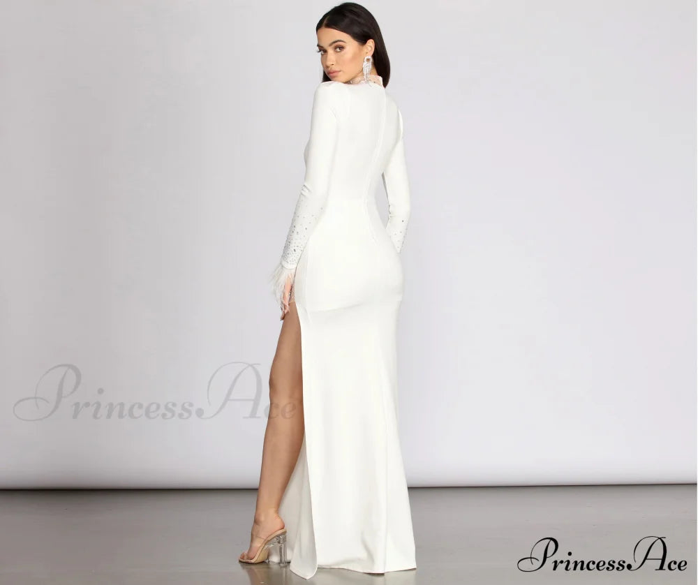 Beka Mesh And Heat Graceful Stone High Slit Dress S.o. Long Dresses