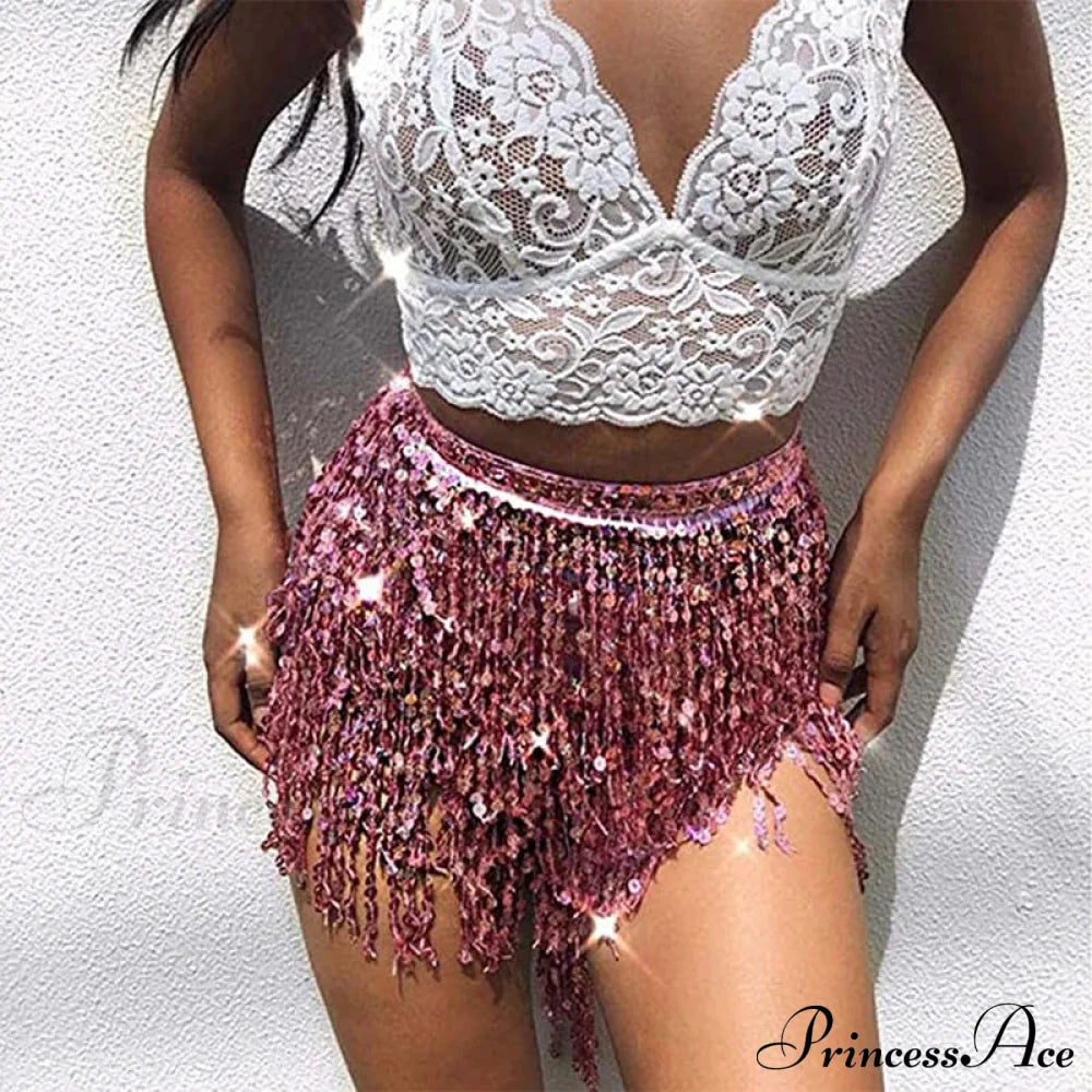 Belly Dance Glitter Sequins Wrap Tassel Skirt