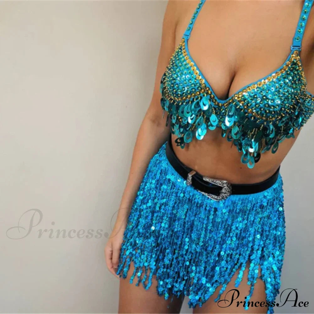 Belly Dance Glitter Sequins Wrap Tassel Skirt