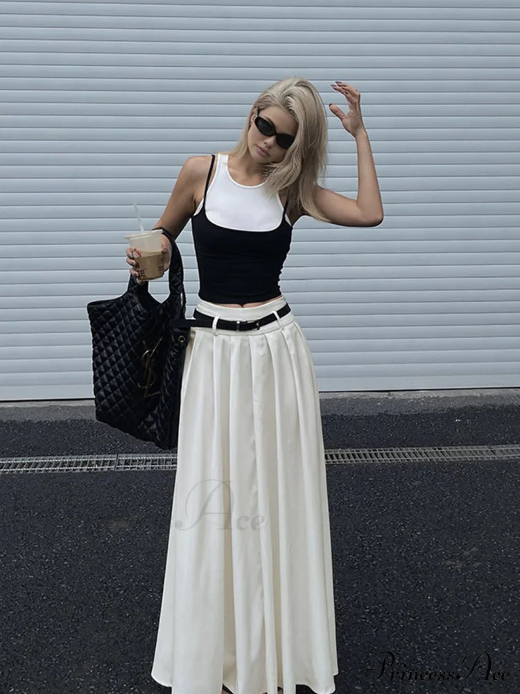 Belted Pleated Graceful Long Skirt Skirts