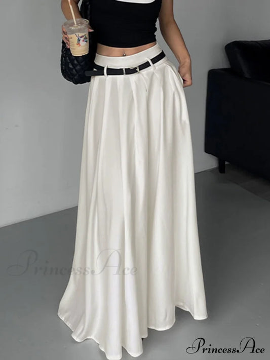 Belted Pleated Graceful Long Skirt Skirts