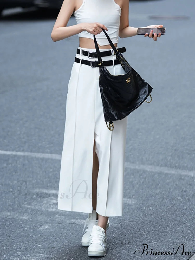 Belted Split Graceful Maxi Skirt Skirts