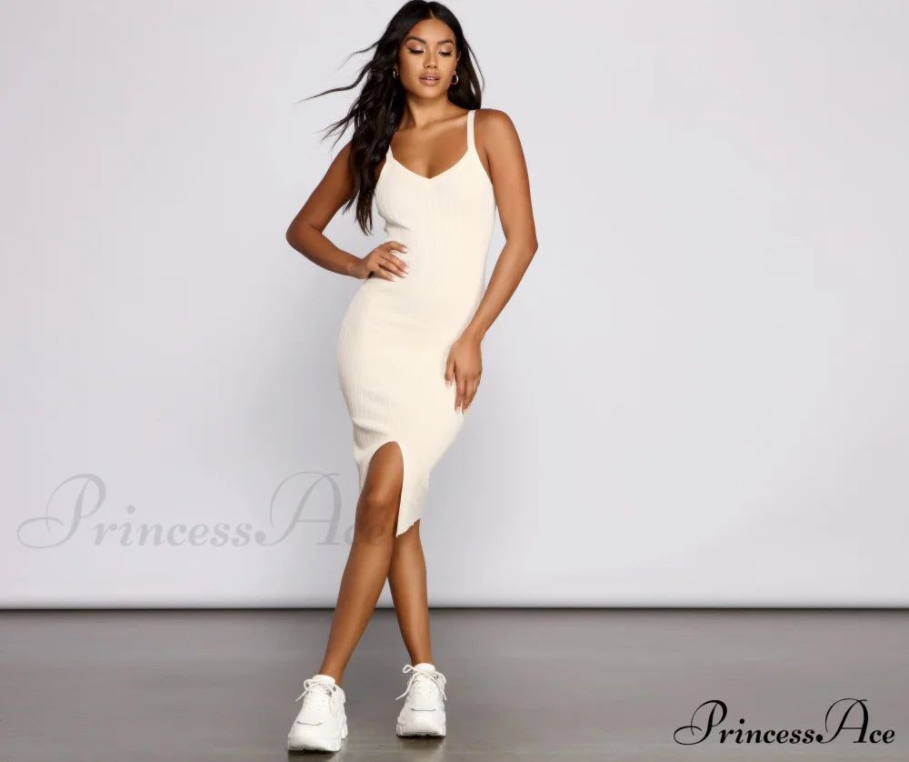 Better In Basics Ribbed Knit Sweater Dress - Lady Occasions