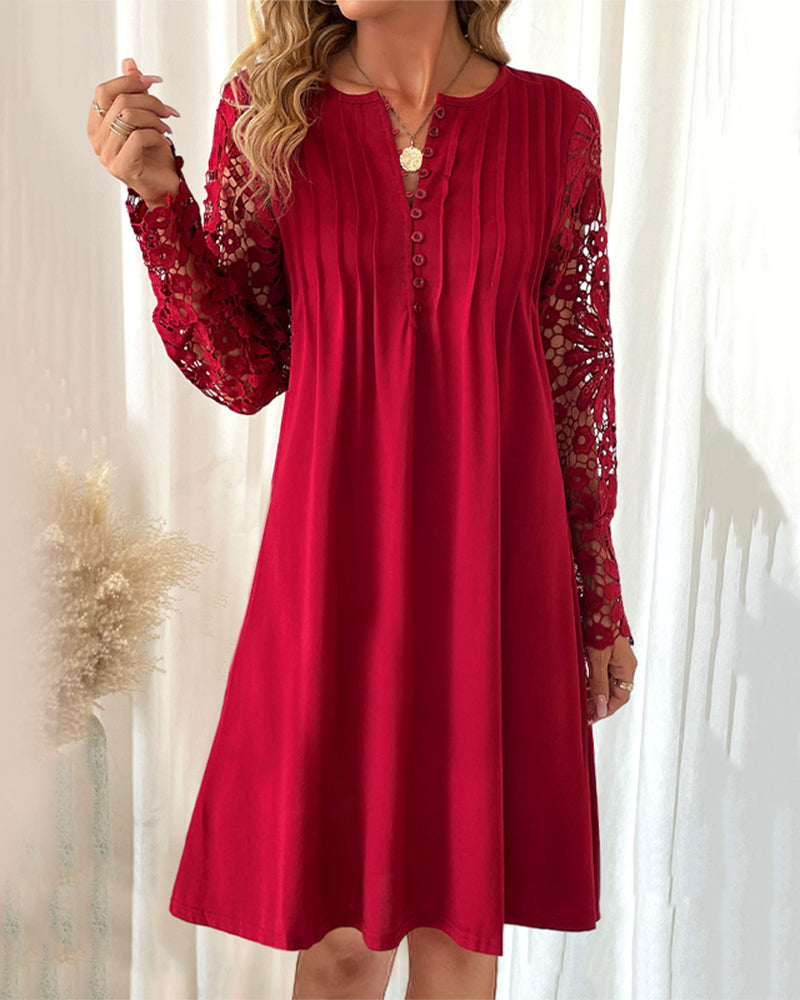 Pleated lace sleeve dress Red 2023 f/w 23BF casual dresses Clothes Dresses spring summer