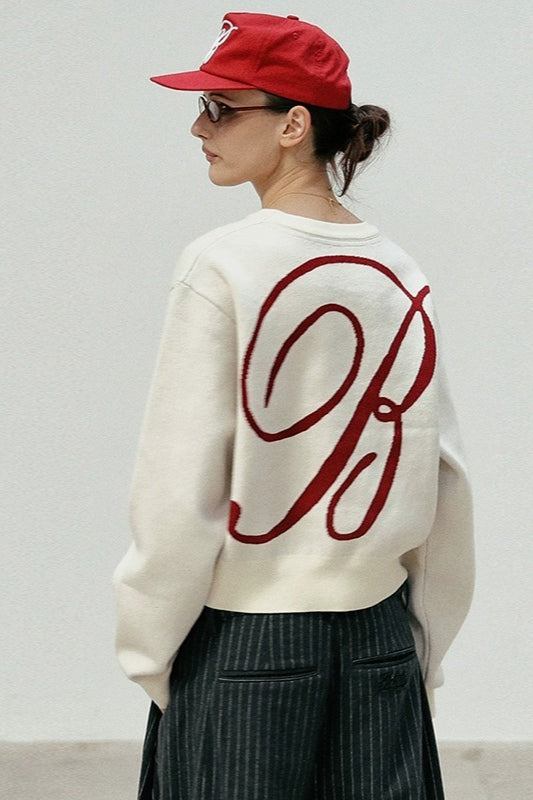 Casual Vintage Crew Neck Sweater White / One Size