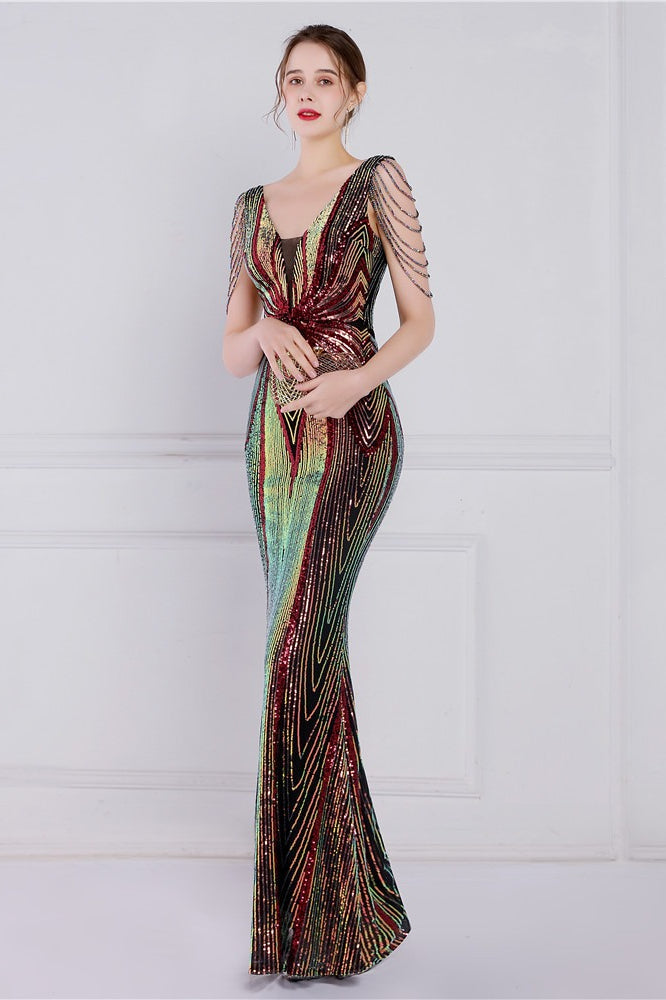 Beaded Floral Sequin Mermaid Party Dress