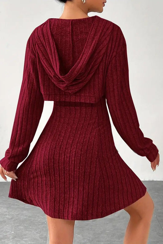 Hooded Long Sleeve Sleeveless A Shape Sweater Dress