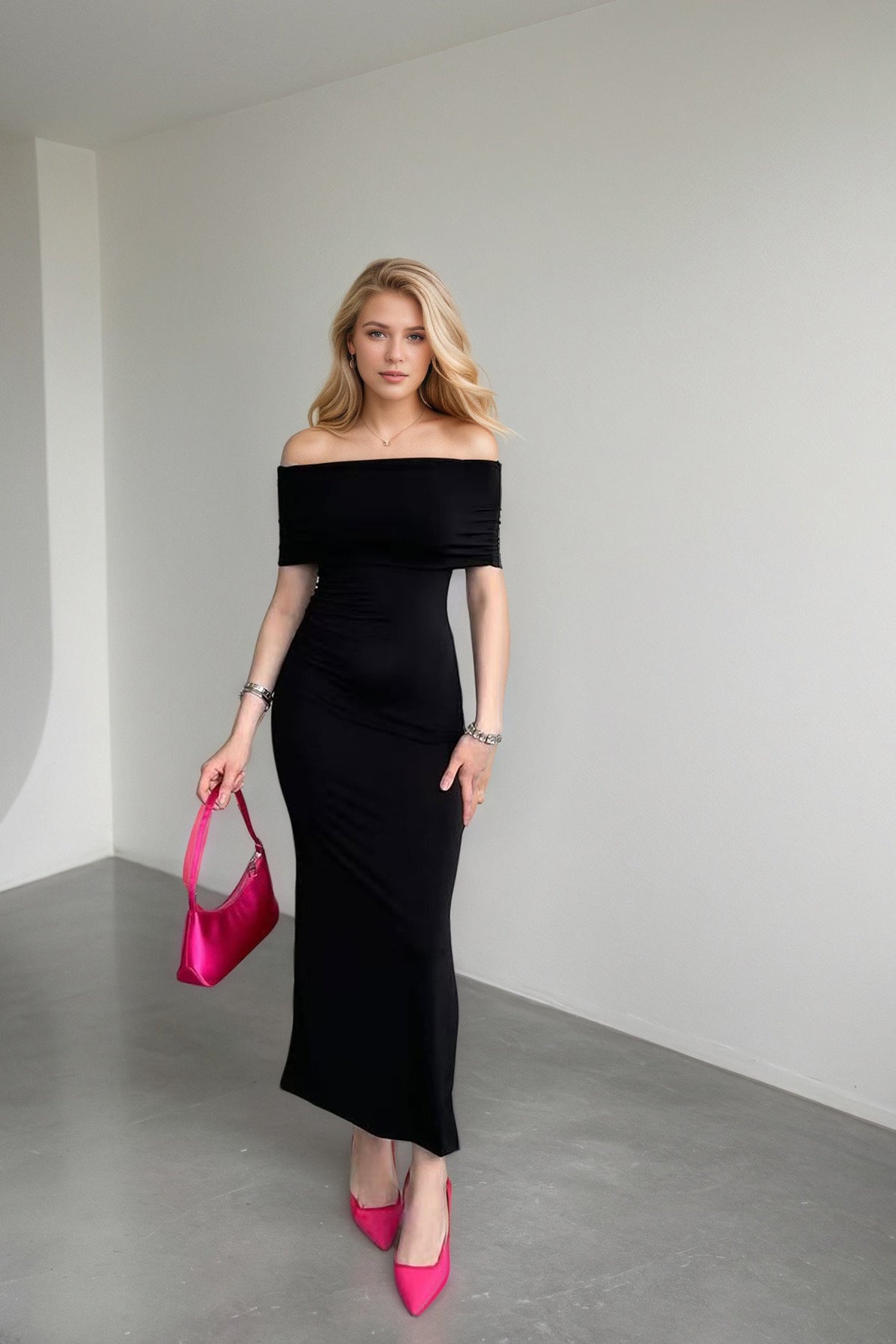 High Waist Off Shoulder Slit Formal Dress