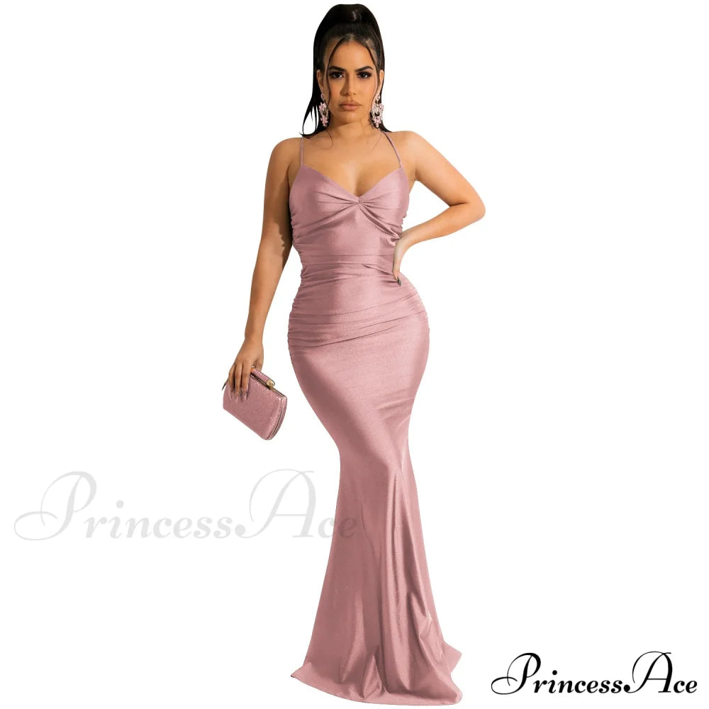 Bianca Ruched Stylish Mermaid Formal Dress Pink / S S.o. Long Dresses