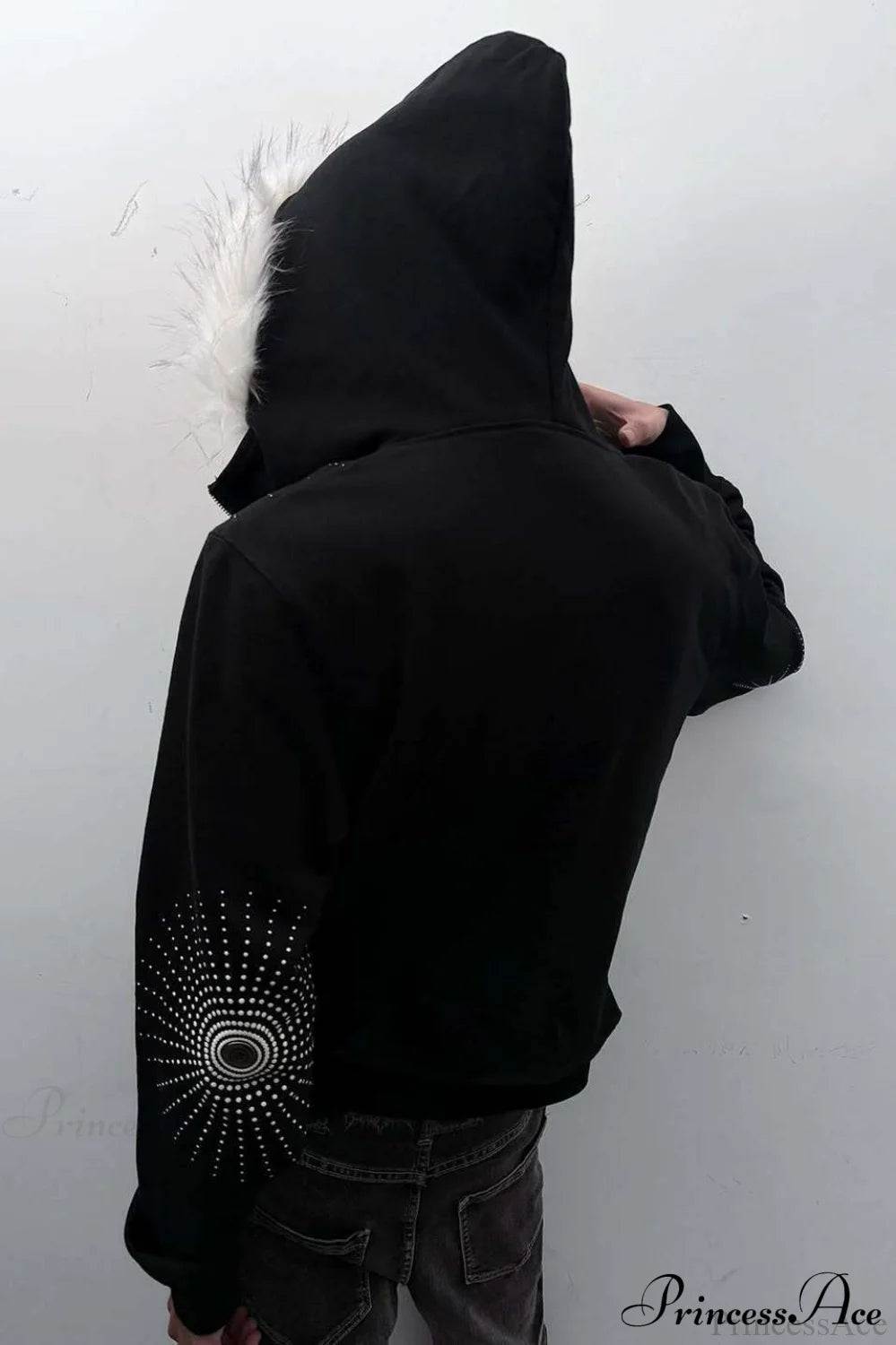 Big Fur Hood Print Zip-Up Hoodie