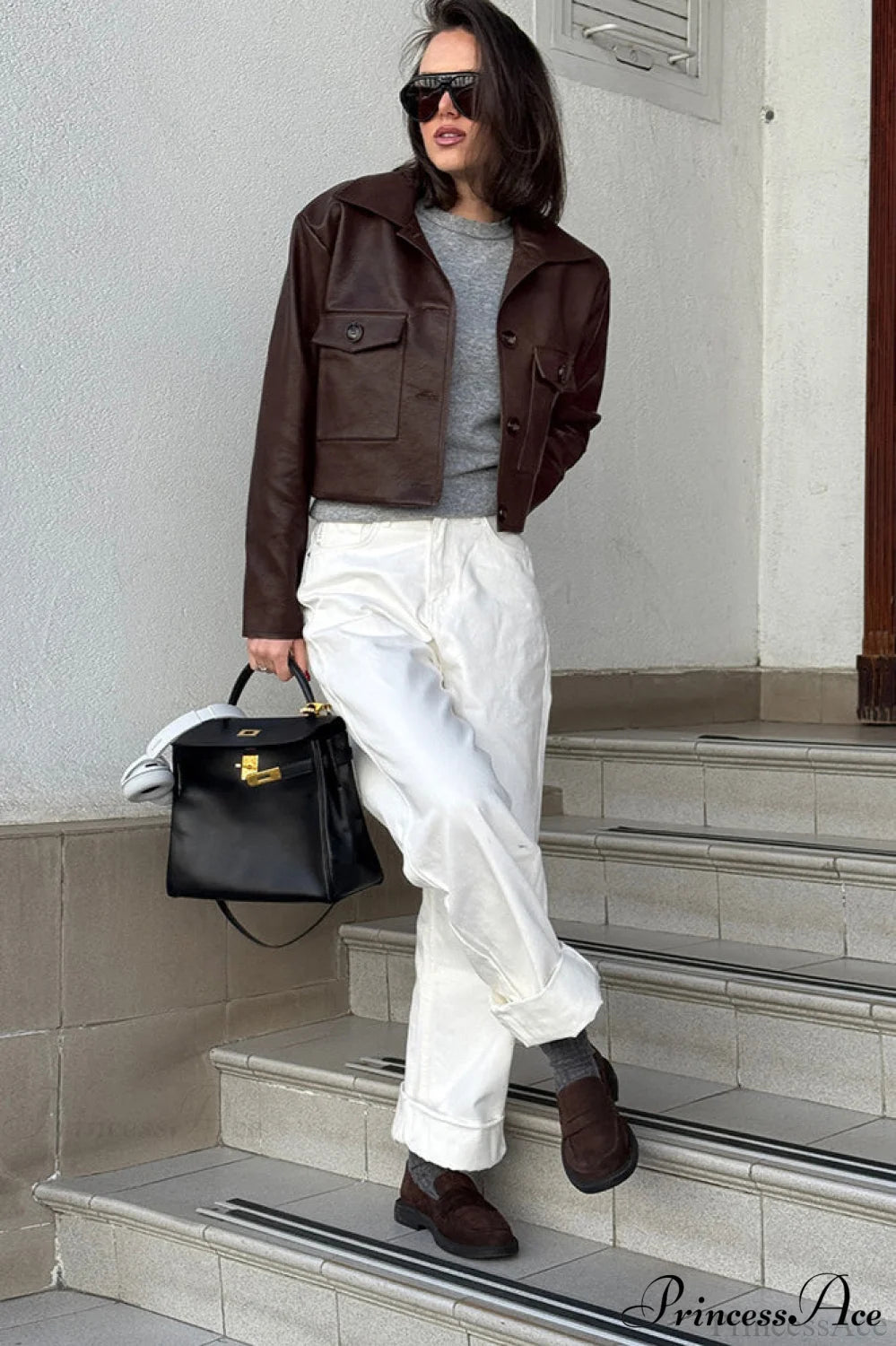 Biker Leather Collared Slim Coat