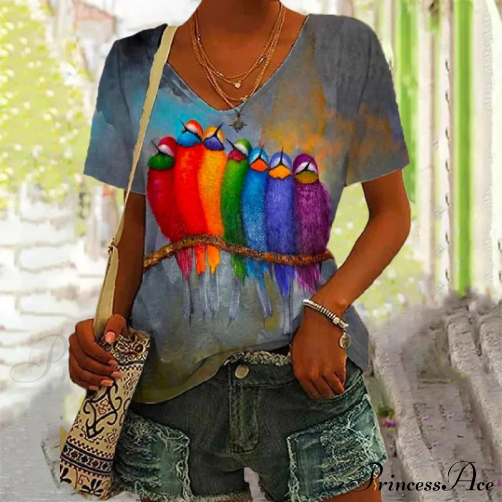 Bird Colorful Abstract T-Shirt In Design Blouses