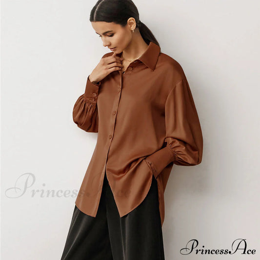 Bishop Sleeve Patch Trendy Pocket Shirt - White S / Brown Blouses