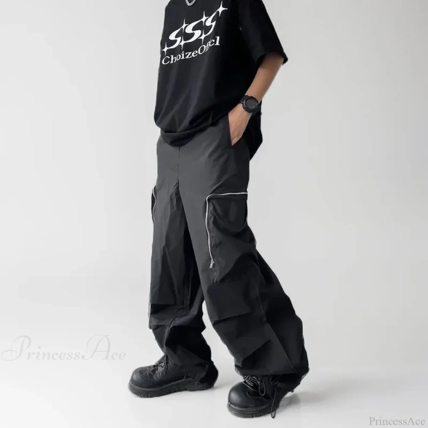 Black Baggy Cargo Streetwear Pants M / Black