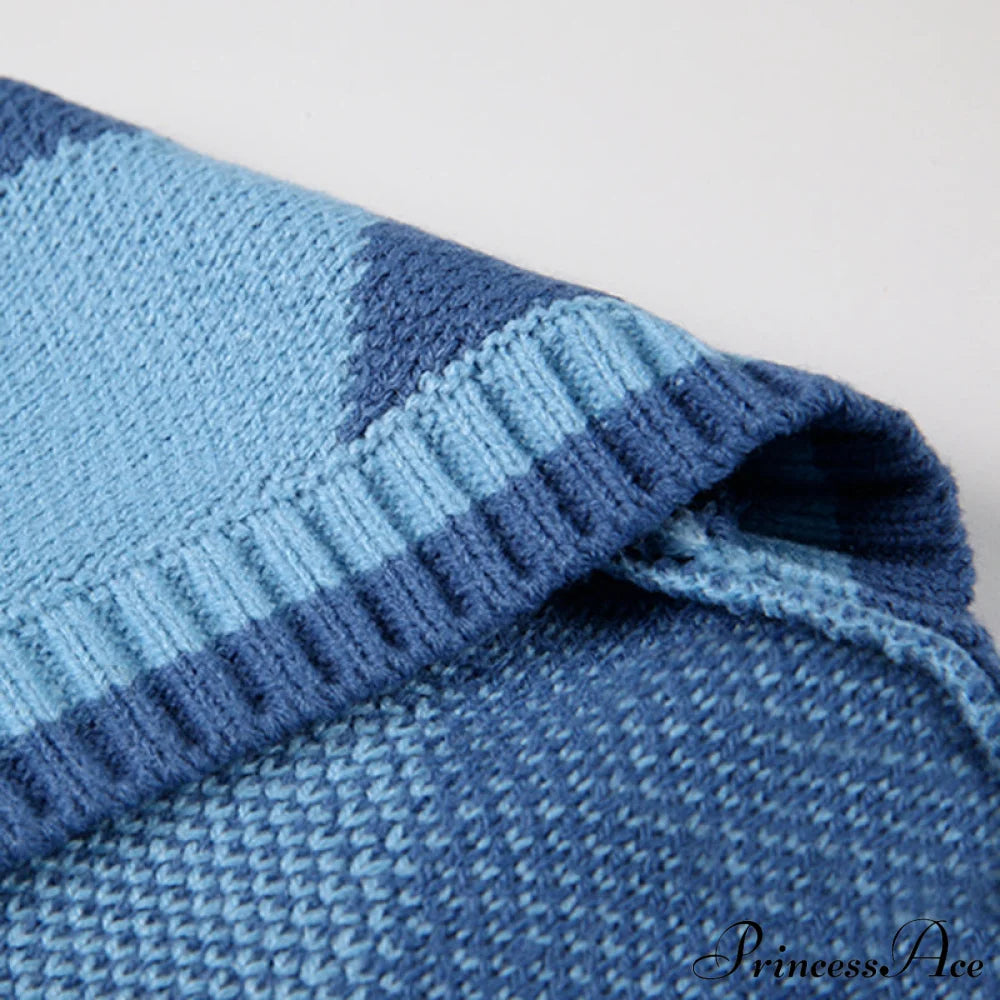 Black Blue Daily Plaid Knitwear Cardigan