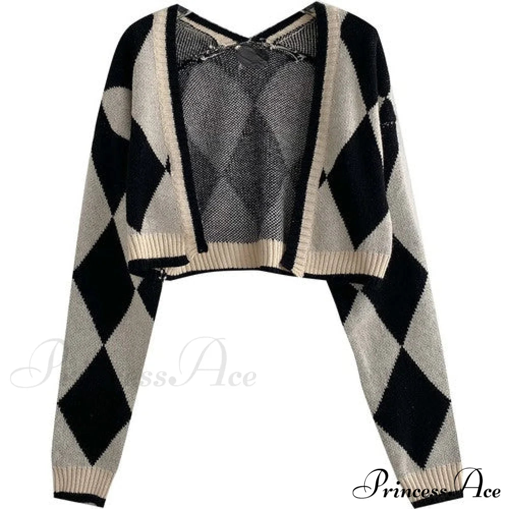 Black Blue Daily Plaid Knitwear Cardigan Black / One Size